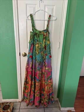 FARM Rio Girls' Tropical Tiered Maxi Dress - Green, Pink, Blue, Orange worn once